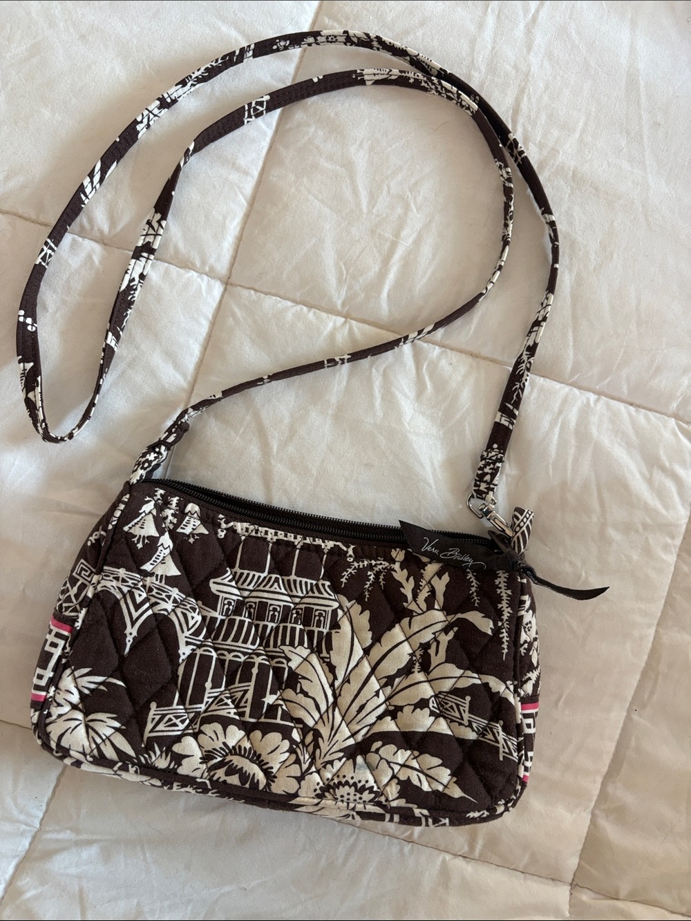 Vera Bradley Brown & Cream Quilted Crossbody with Toile Print